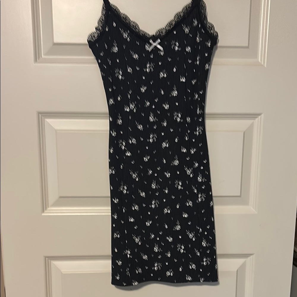 Divided Black and White Floral Mini Dress